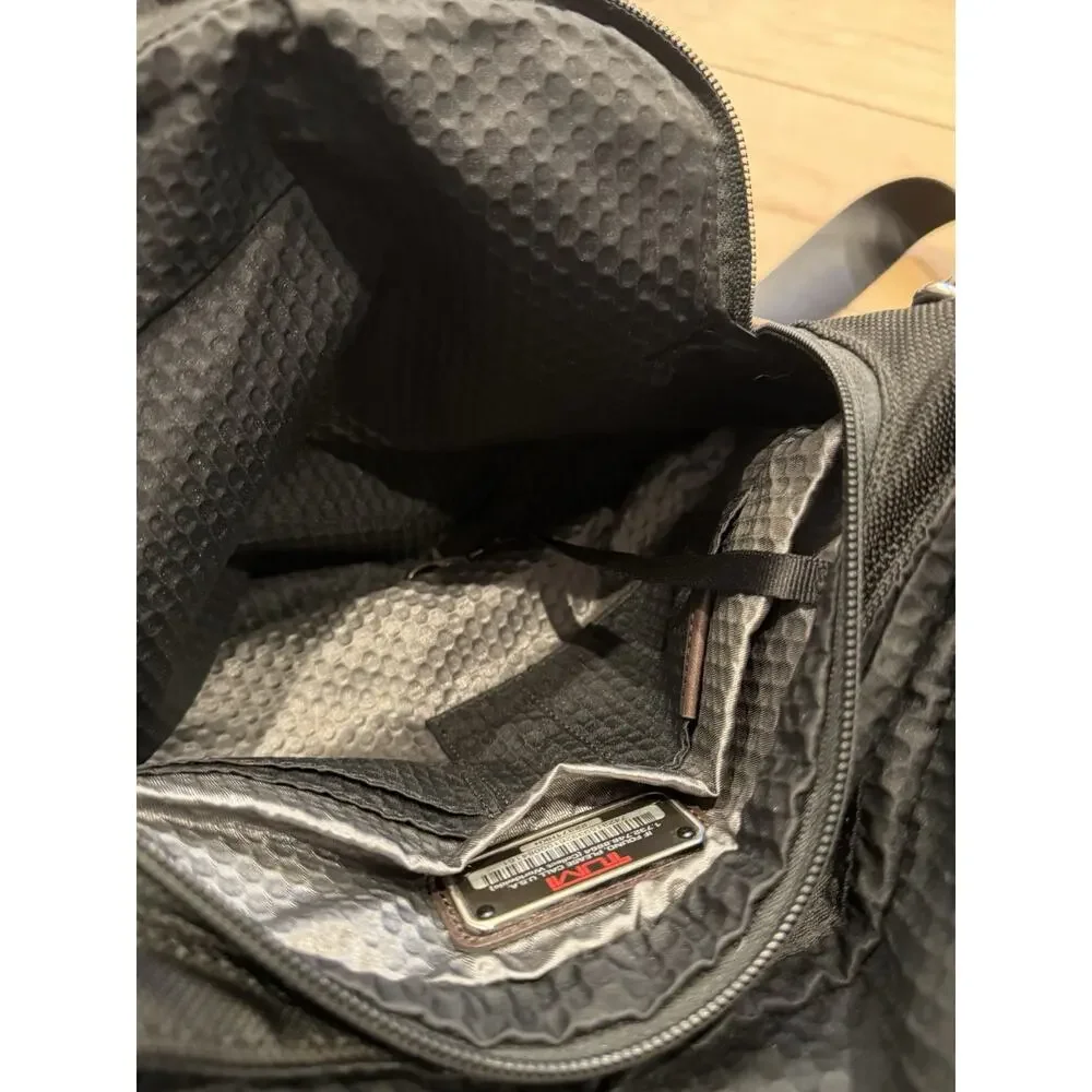 TUMI Alpha Ballistic Nylon Messenger Crossbody Laptop Bag Black Brown Leather